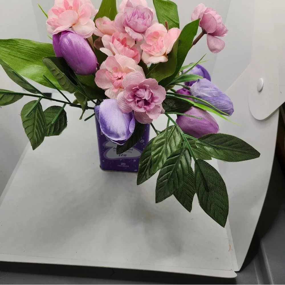 Hand Crafted Floral Table Centerpiece Spring Tulip Tea Tin